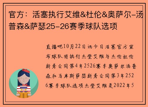 官方：活塞执行艾维&杜伦&奥萨尔-汤普森&萨瑟25-26赛季球队选项